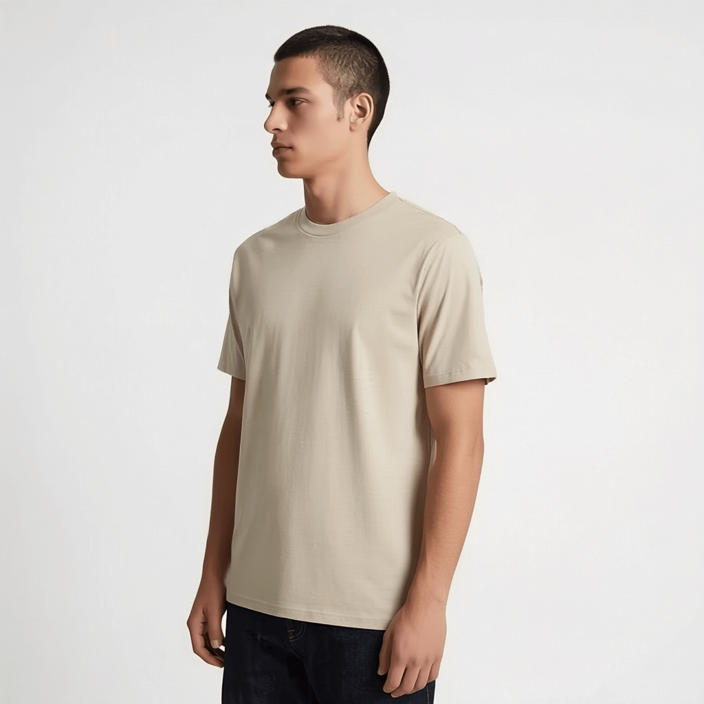 Beige Plain Round Neck Tshirt - Teestra