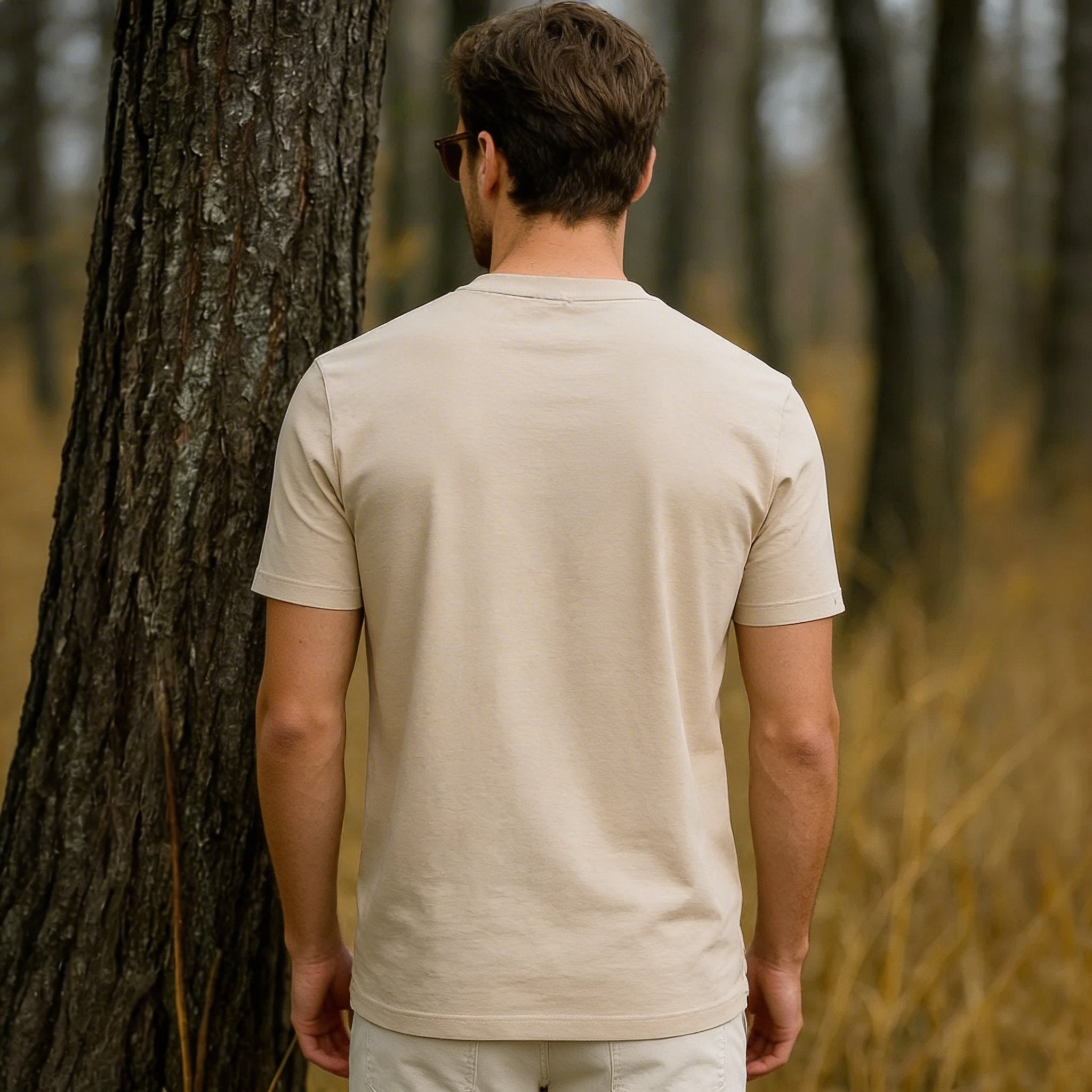 Beige Plain Round Neck Tshirt