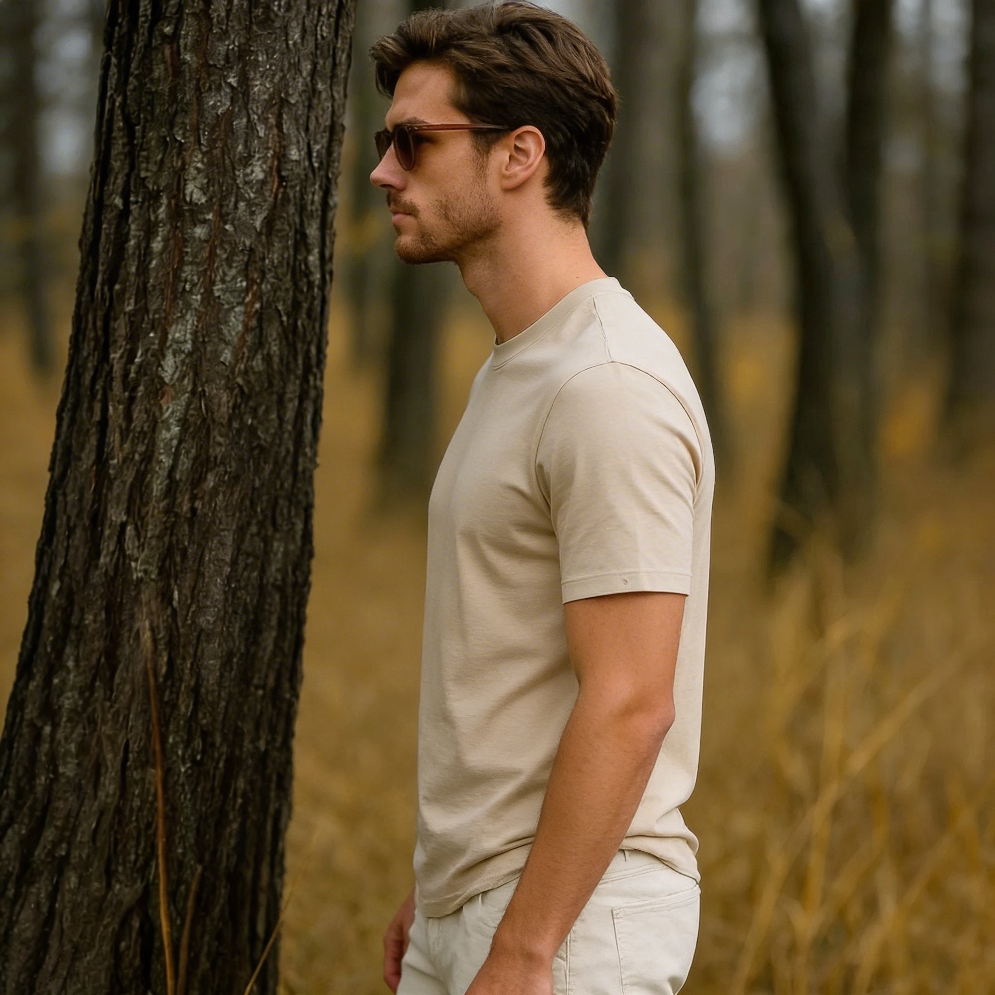 Beige Plain Round Neck Tshirt