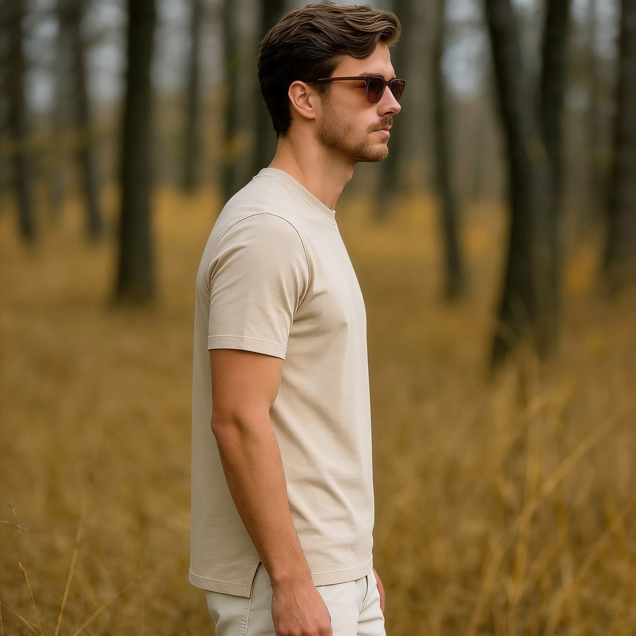 Beige Plain Round Neck Tshirt
