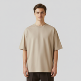 Beige Plain Round Neck Tshirt