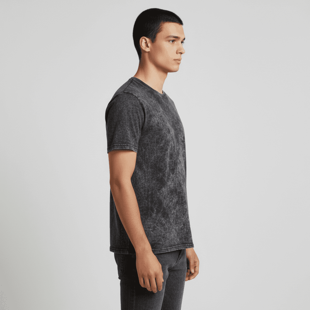 Black Acid Wash Round Neck Tshirt - Teestra