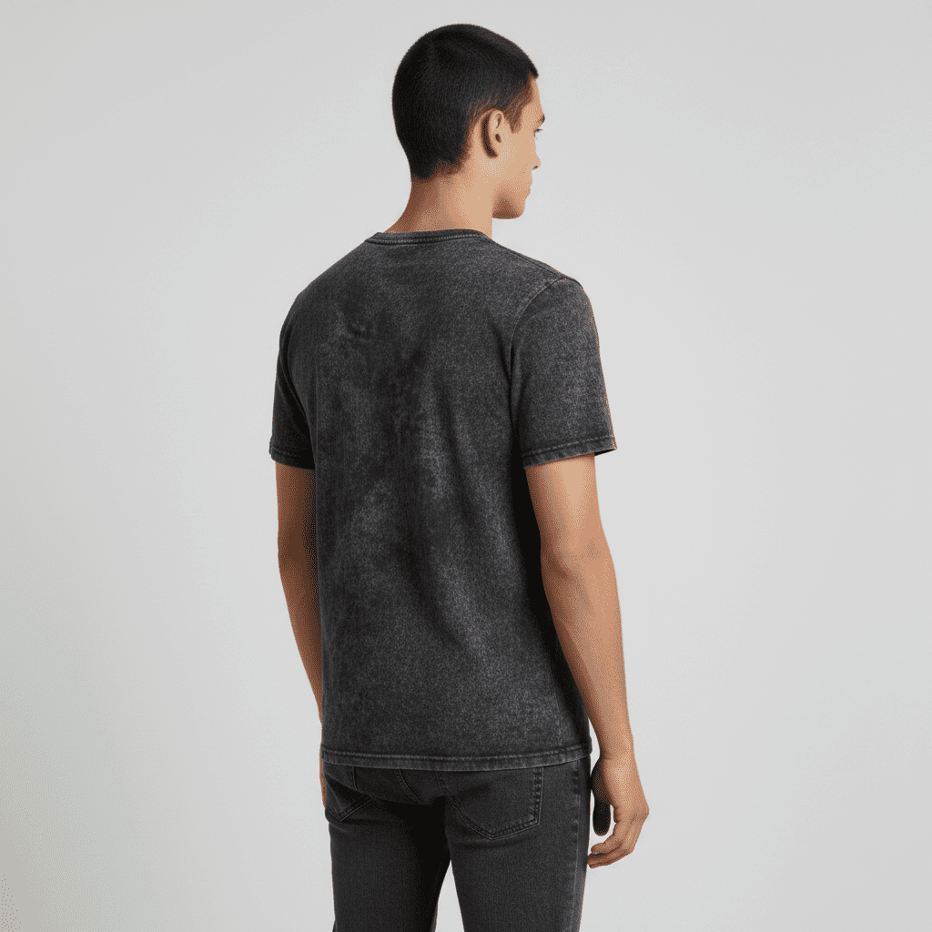 Black Acid Wash Round Neck Tshirt - Teestra