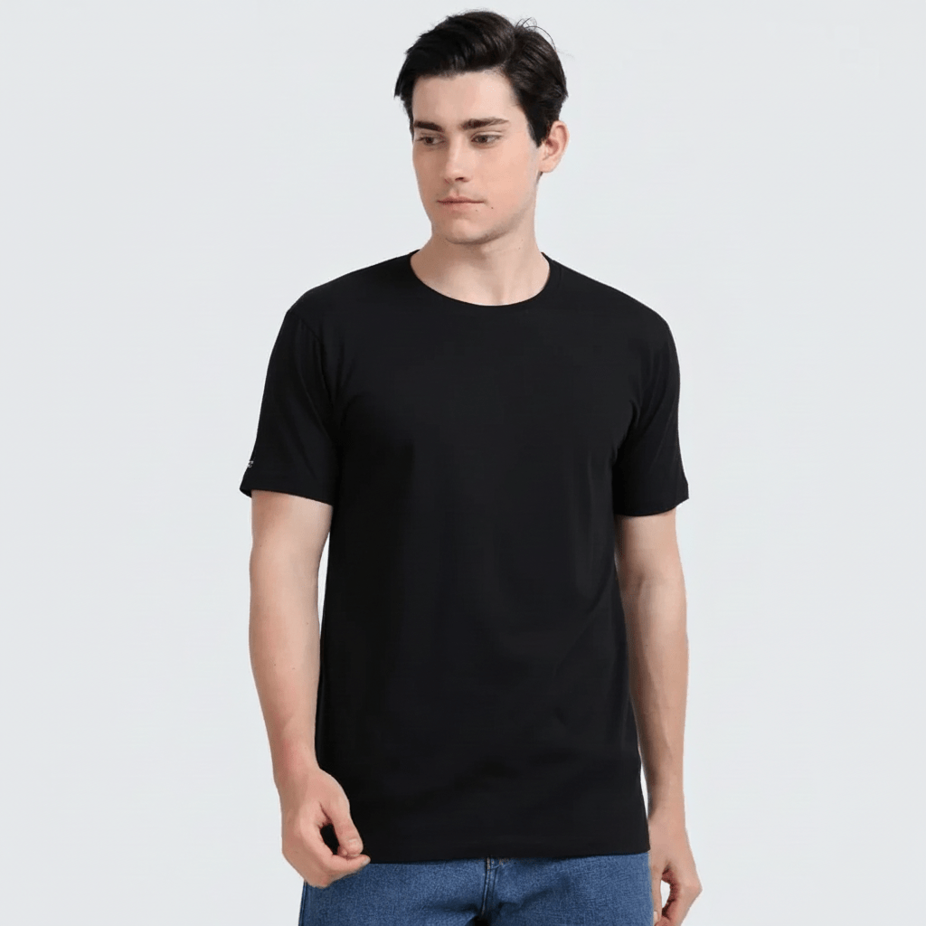 Black Plain Round Neck Tshirt - Teestra