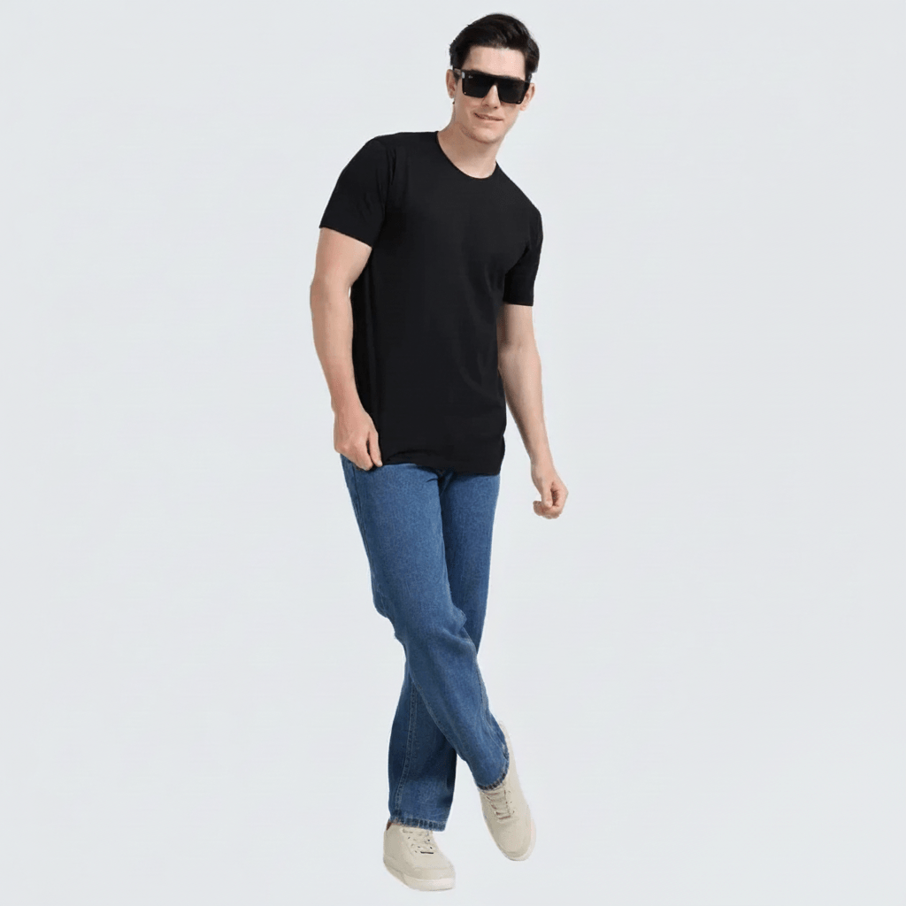 Black Plain Round Neck Tshirt - Teestra
