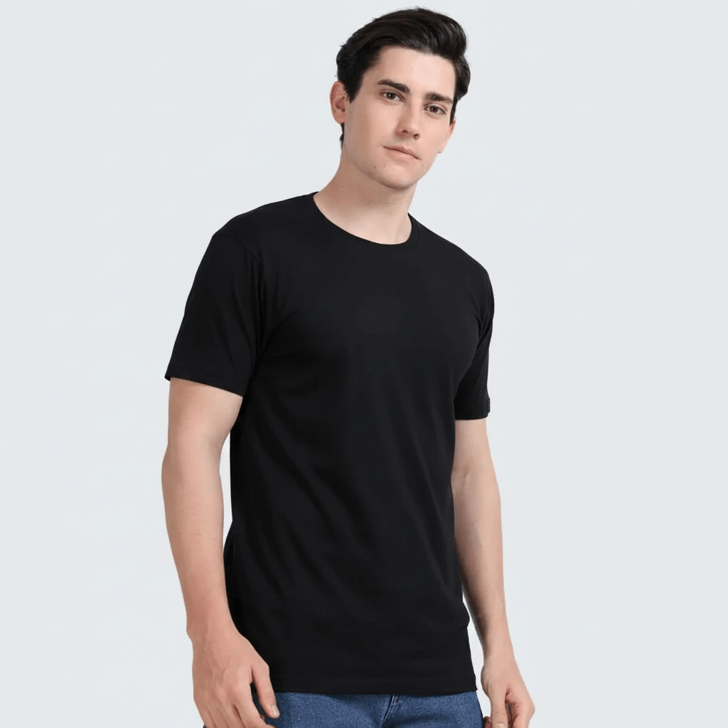 Black Plain Round Neck Tshirt - Teestra