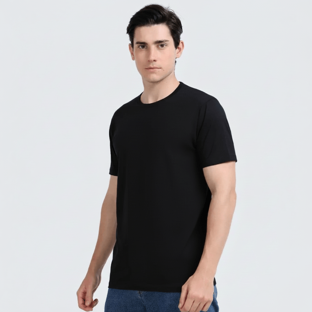 Black Plain Round Neck Tshirt - Teestra