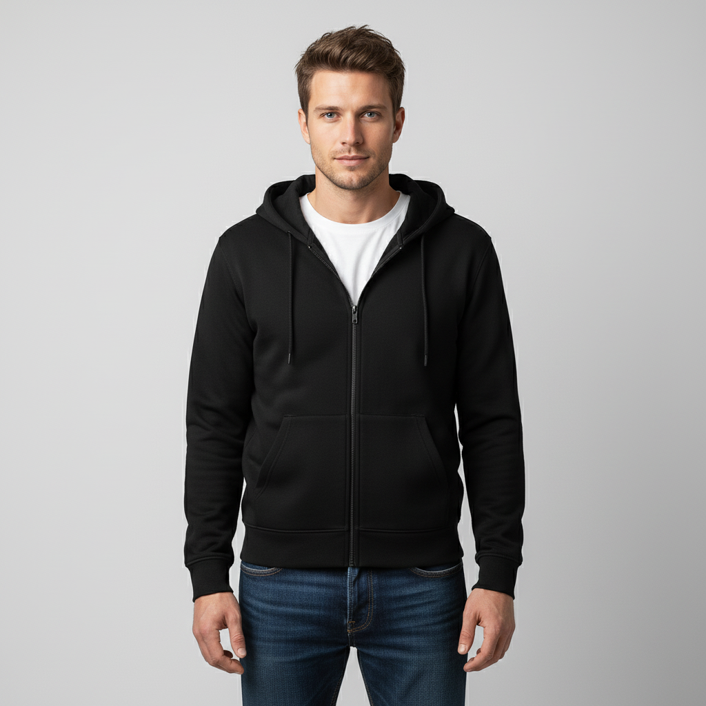 Zippered Hoodie | Black