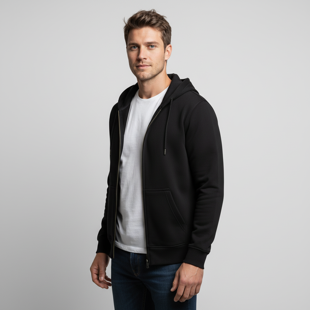 Zippered Hoodie | Black