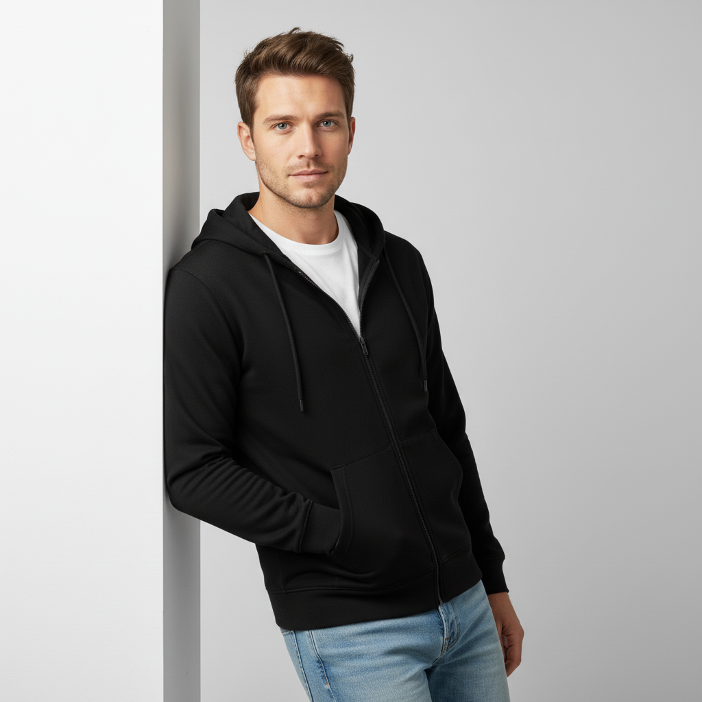 Zippered Hoodie | Black