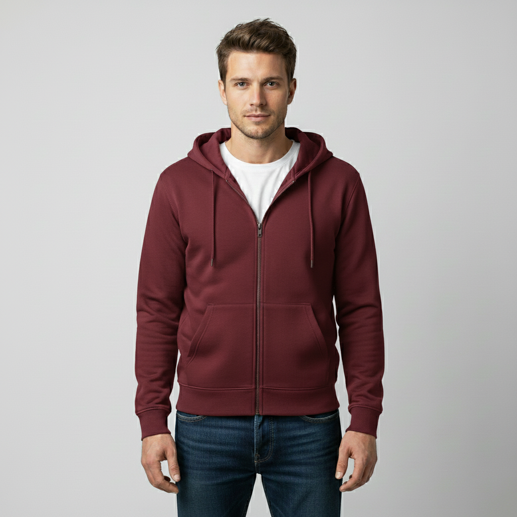 Zippered Hoodie | Burgundy