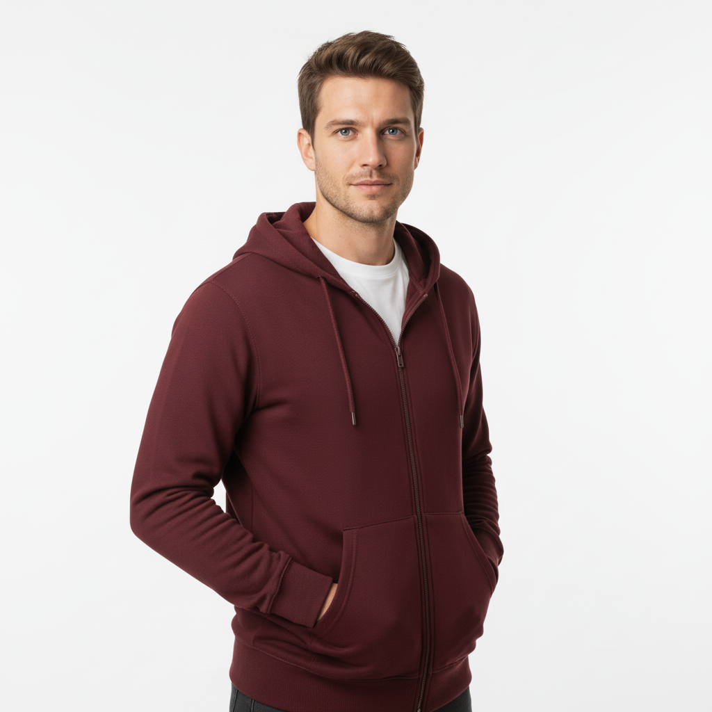 Zippered Hoodie | Burgundy