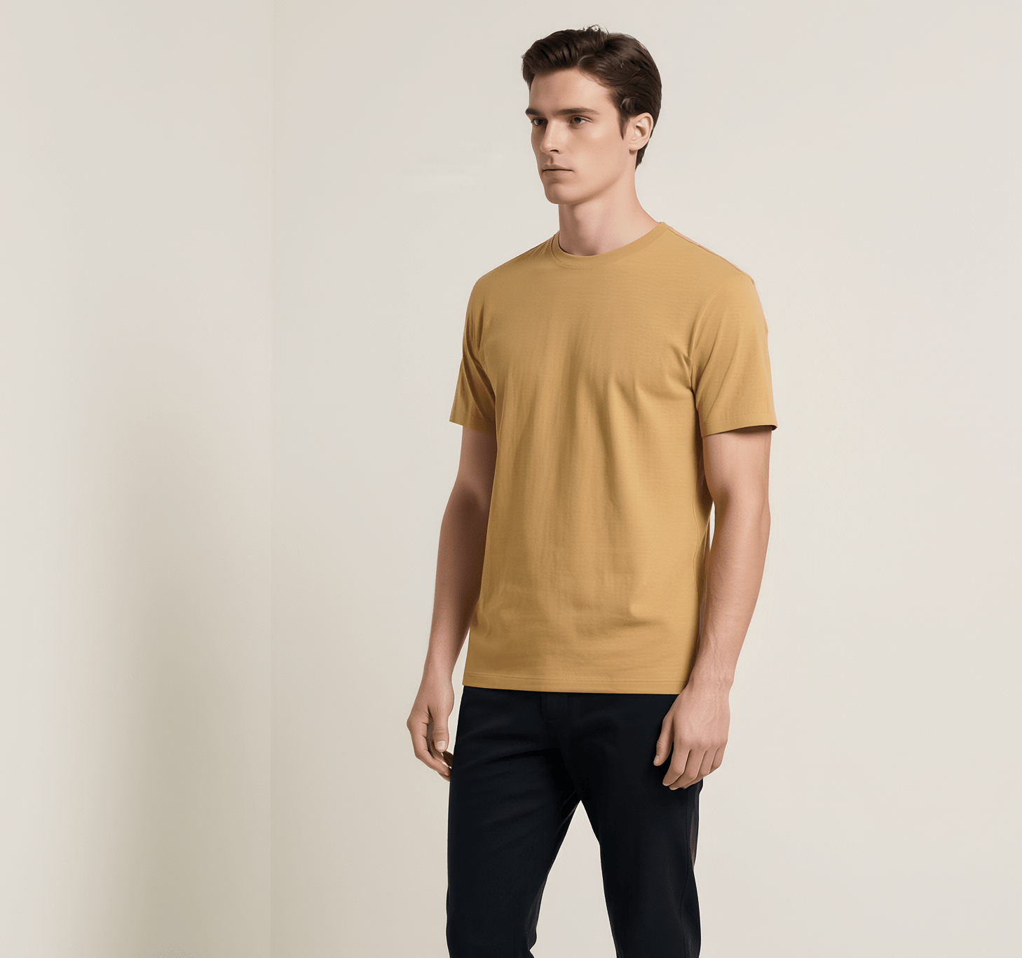 Camel Plain Round Neck Tshirt - Teestra