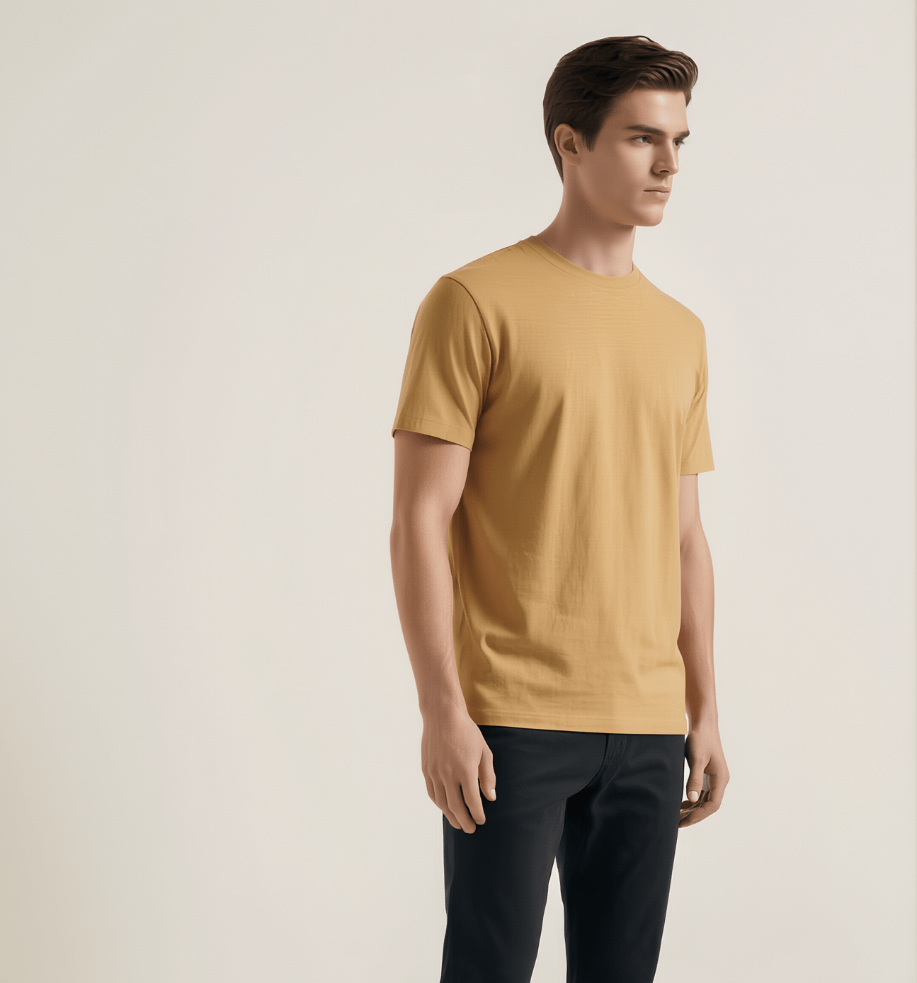 Camel Plain Round Neck Tshirt - Teestra
