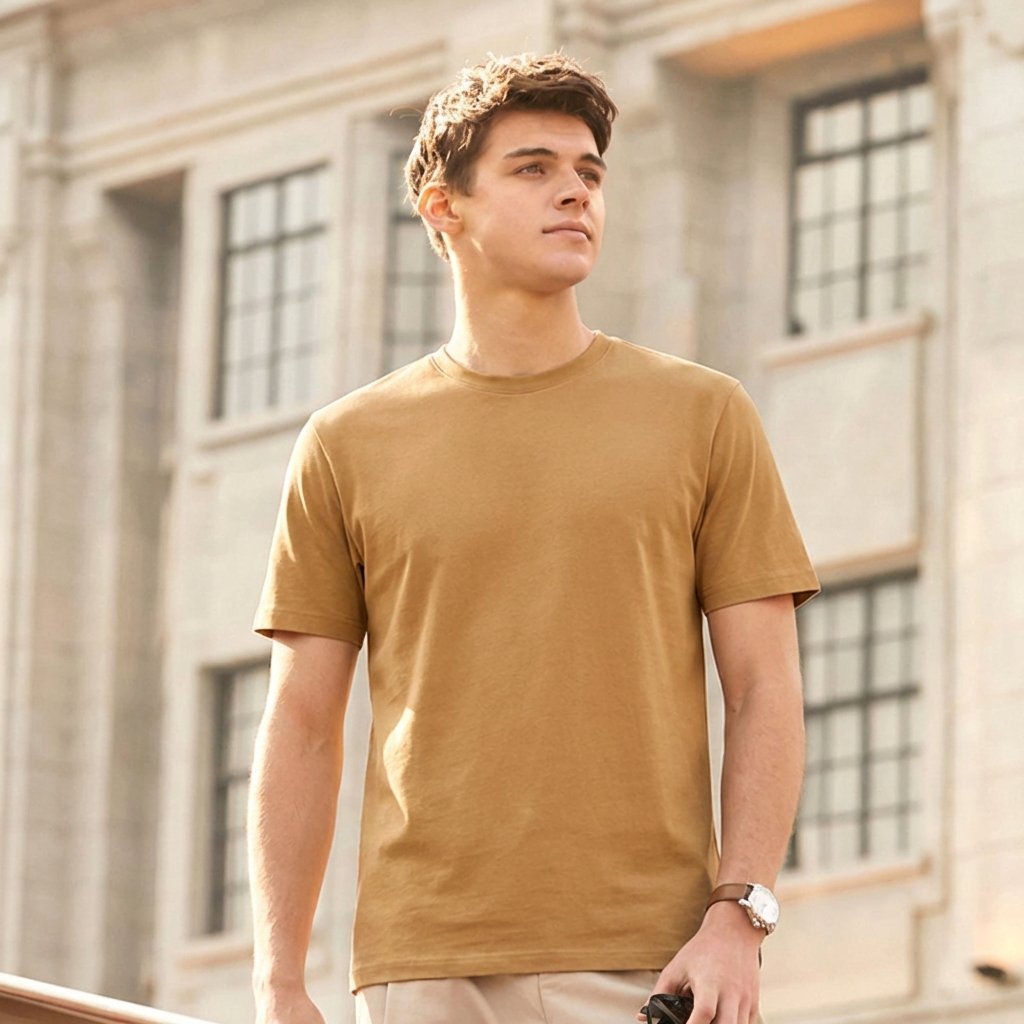 Camel Plain Round Neck Tshirt - Teestra