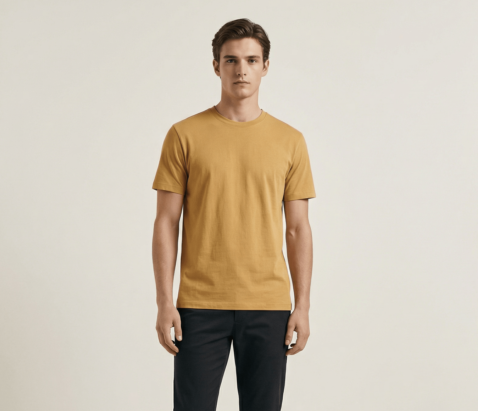 Camel Plain Round Neck Tshirt - Teestra