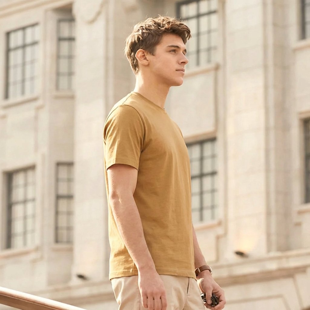 Camel Plain Round Neck Tshirt - Teestra