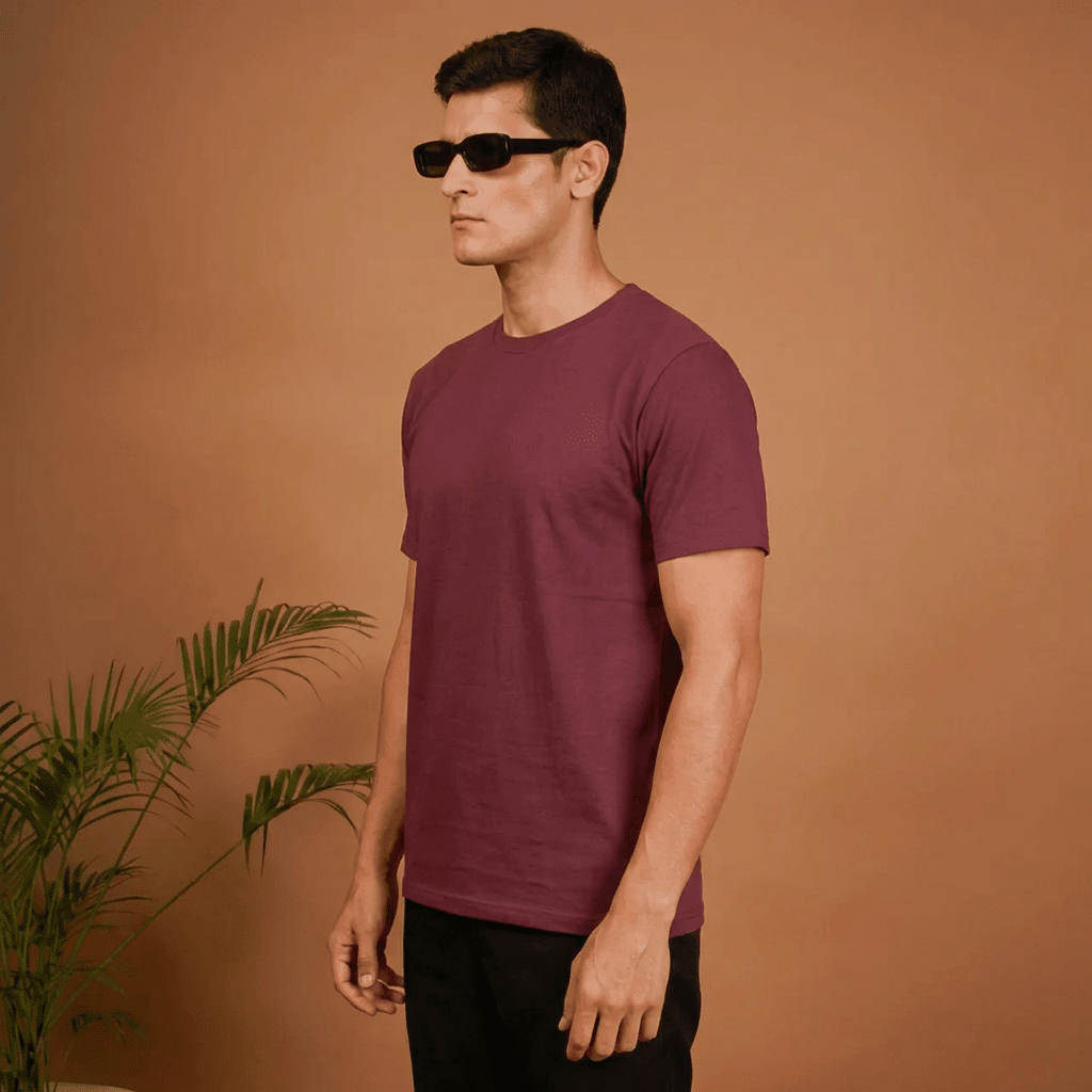 Maroon Plain Round Neck Tshirt - Teestra