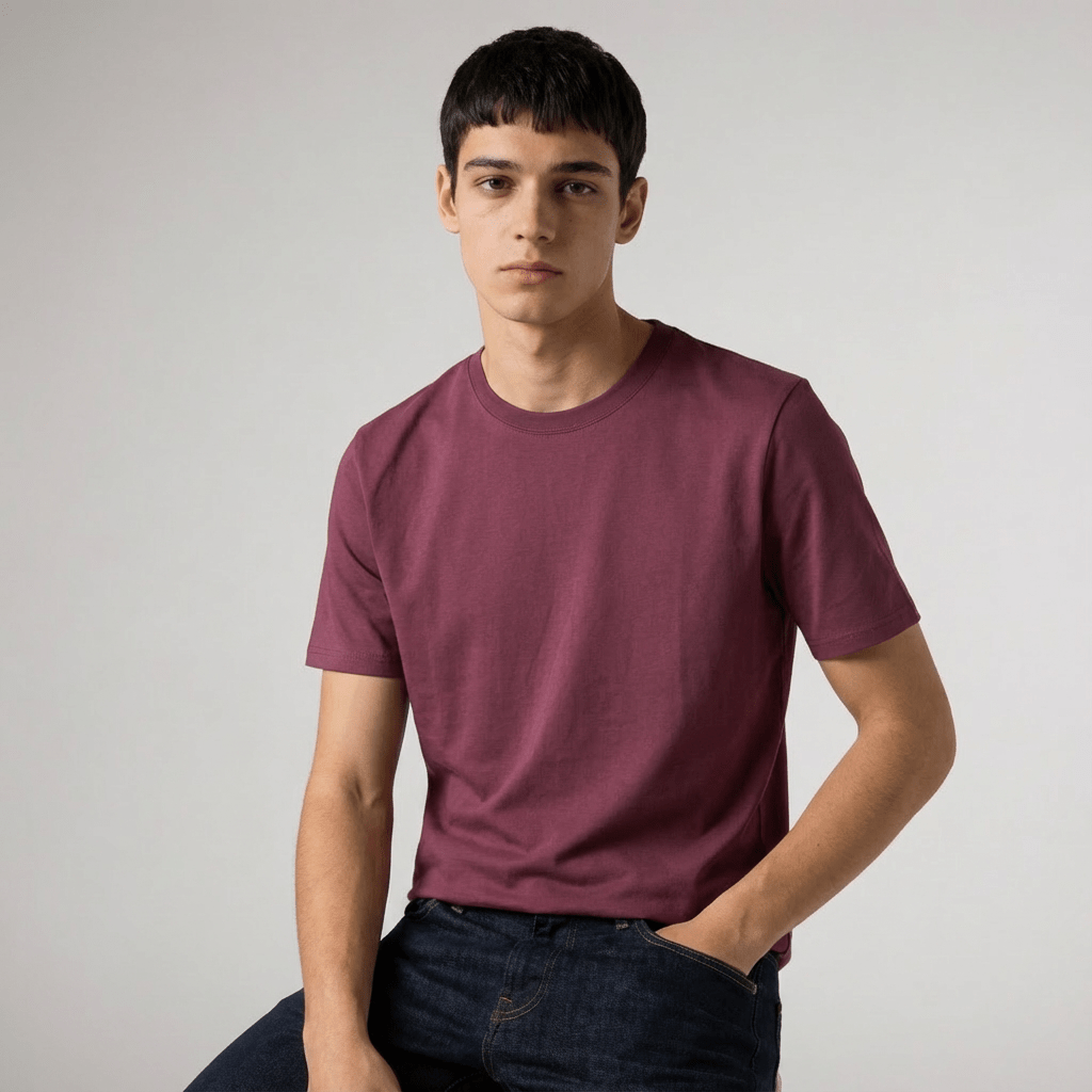 Maroon Plain Round Neck Tshirt - Teestra