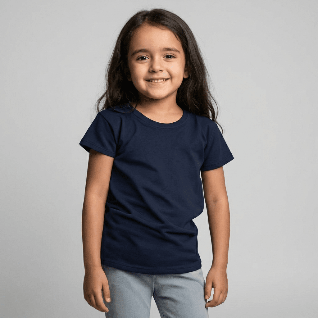 Navy Cotton T-Shirt for Girls - Soft & Trendy Tees for Kids - Teestra