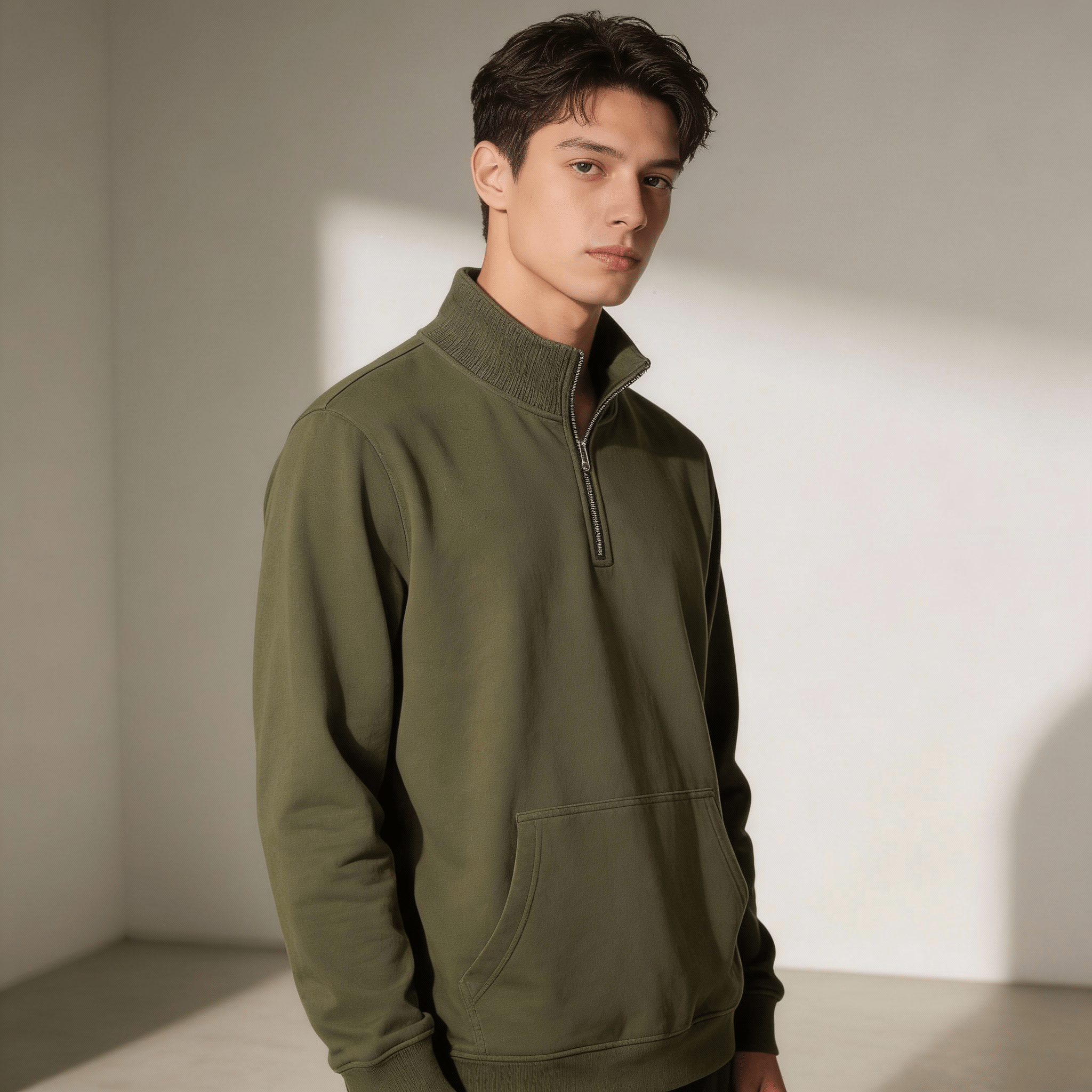 Olive Half Zipper Fleece Jacket - Teestra