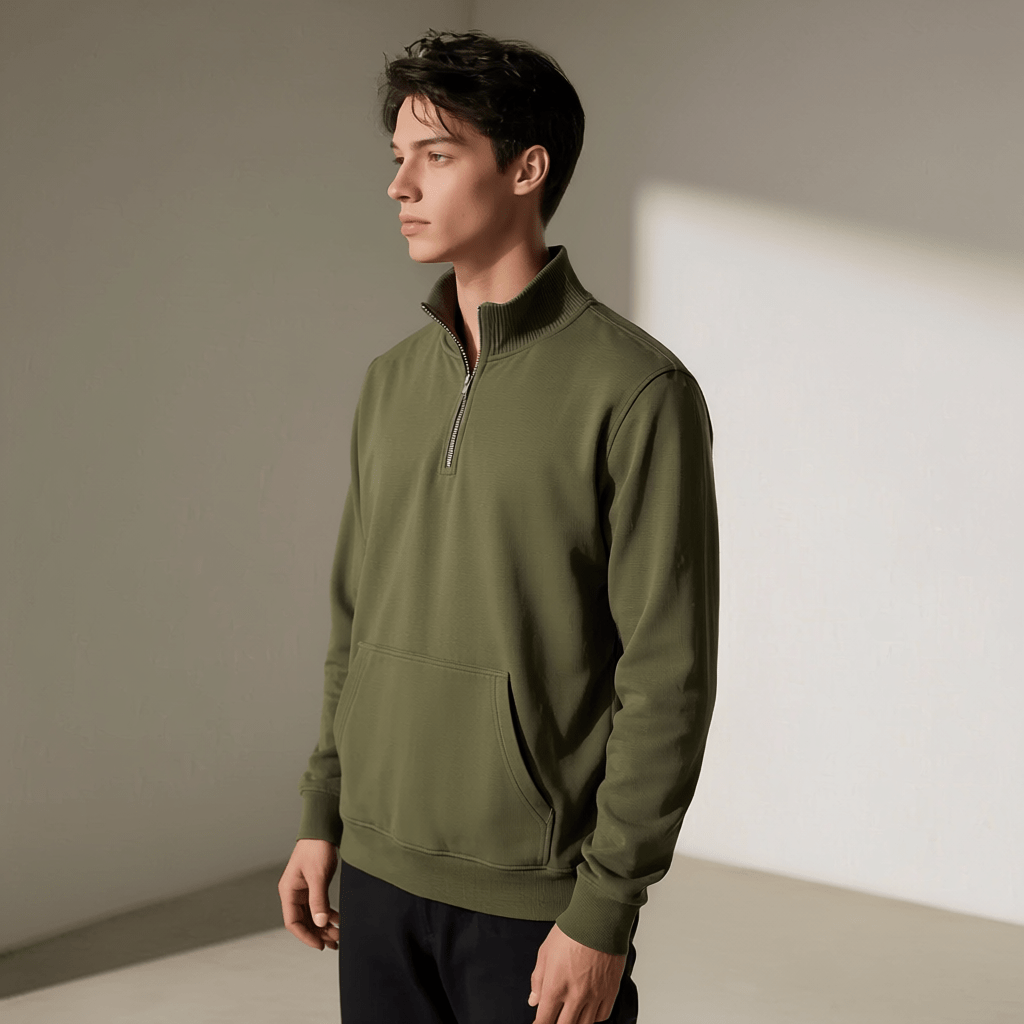 Olive Half Zipper Fleece Jacket - Teestra