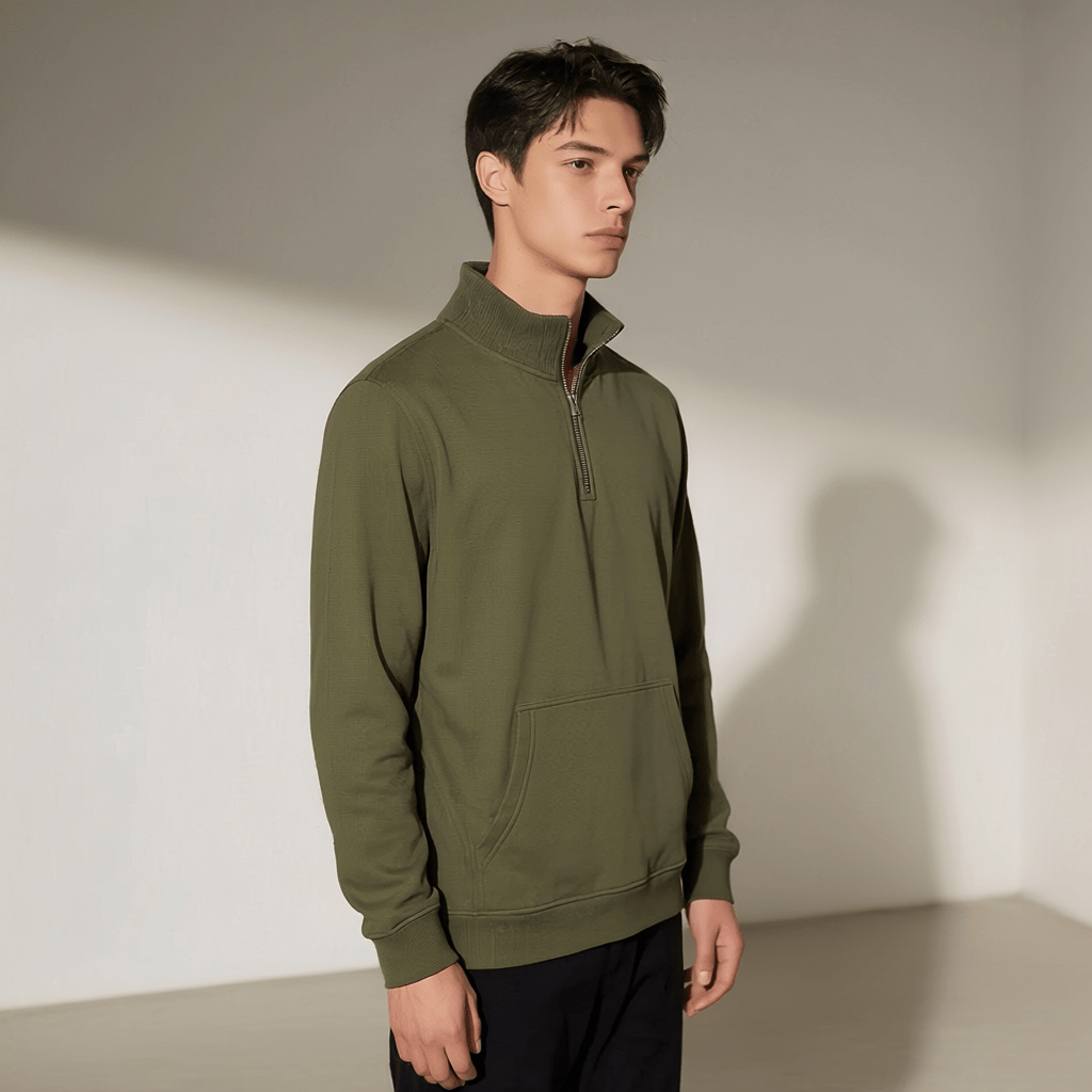 Olive Half Zipper Fleece Jacket - Teestra