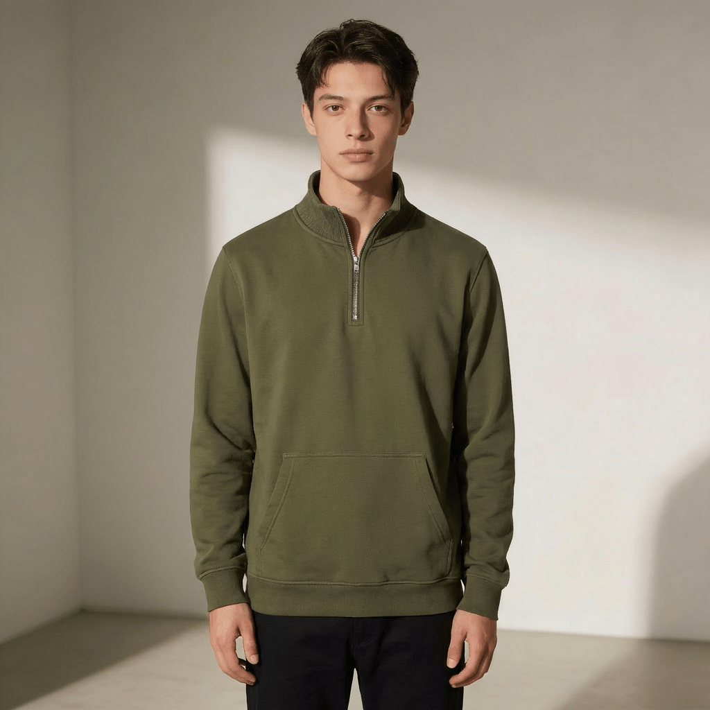 Olive Half Zipper Fleece Jacket - Teestra