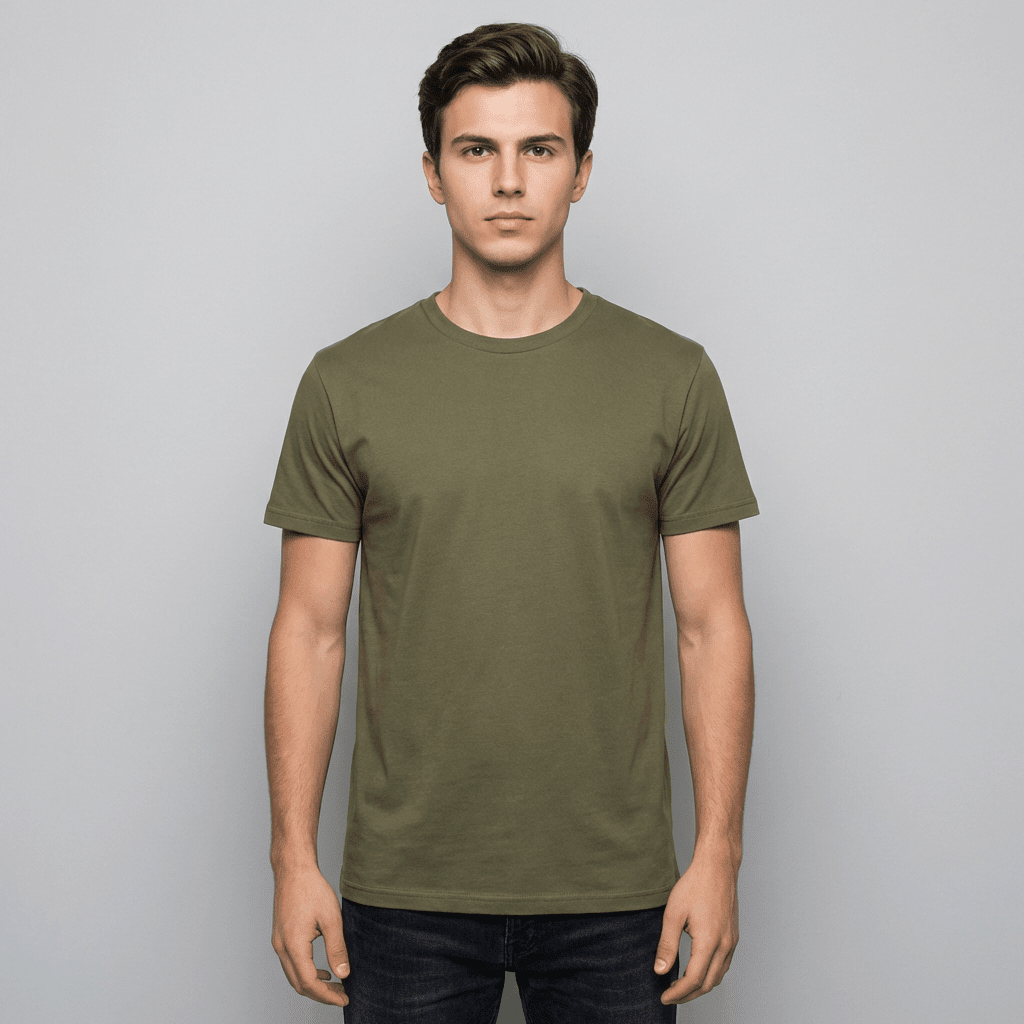 Olive Plain Round Neck Tshirt - Teestra