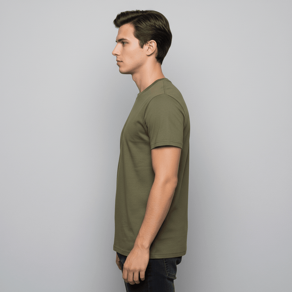 Olive Plain Round Neck Tshirt - Teestra