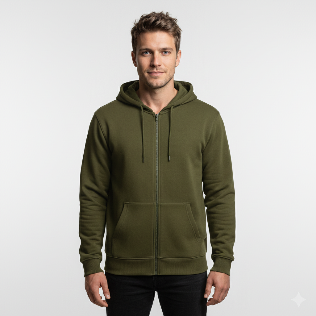 Zippered Hoodie | Olive
