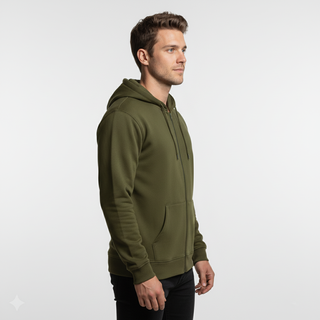 Zippered Hoodie | Olive