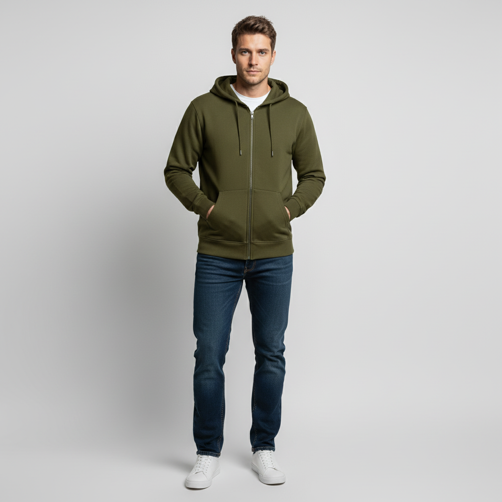 Zippered Hoodie | Olive