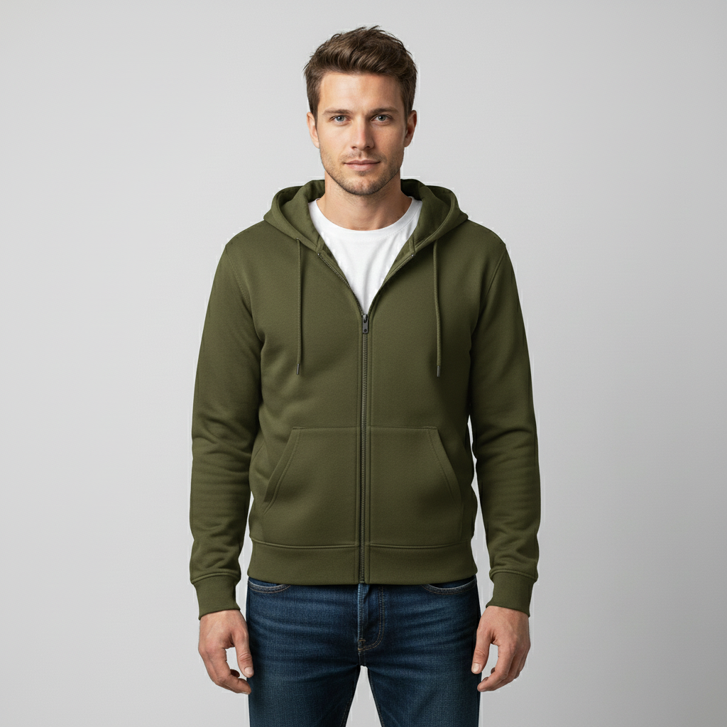 Zippered Hoodie | Olive