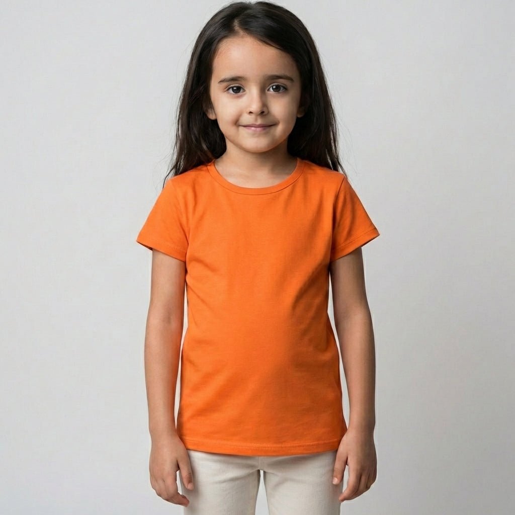 Orange Cotton T-Shirt for Girls - Soft & Trendy Tees for Kids - Teestra