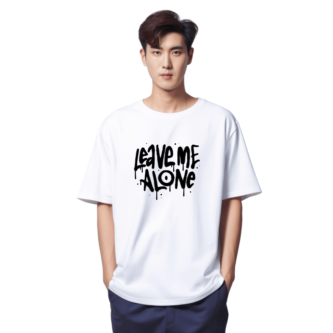 Oversized Tee | 180G | Men | Leave Me Alone | White - Teestra