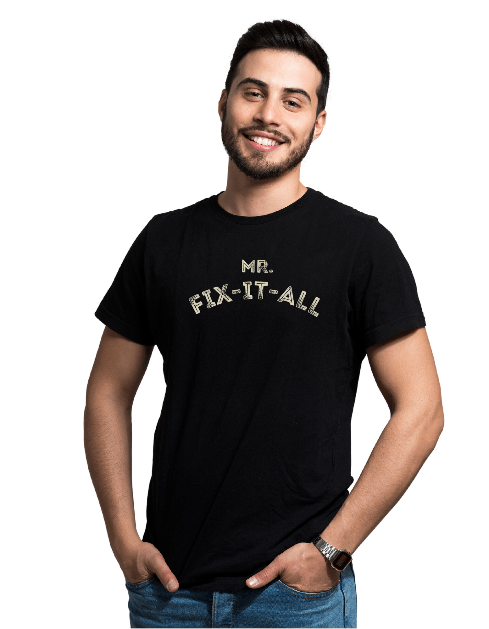 PRINTED ROUND | MEN | BLACK | MR.FIX - IT - ALL - Teestra