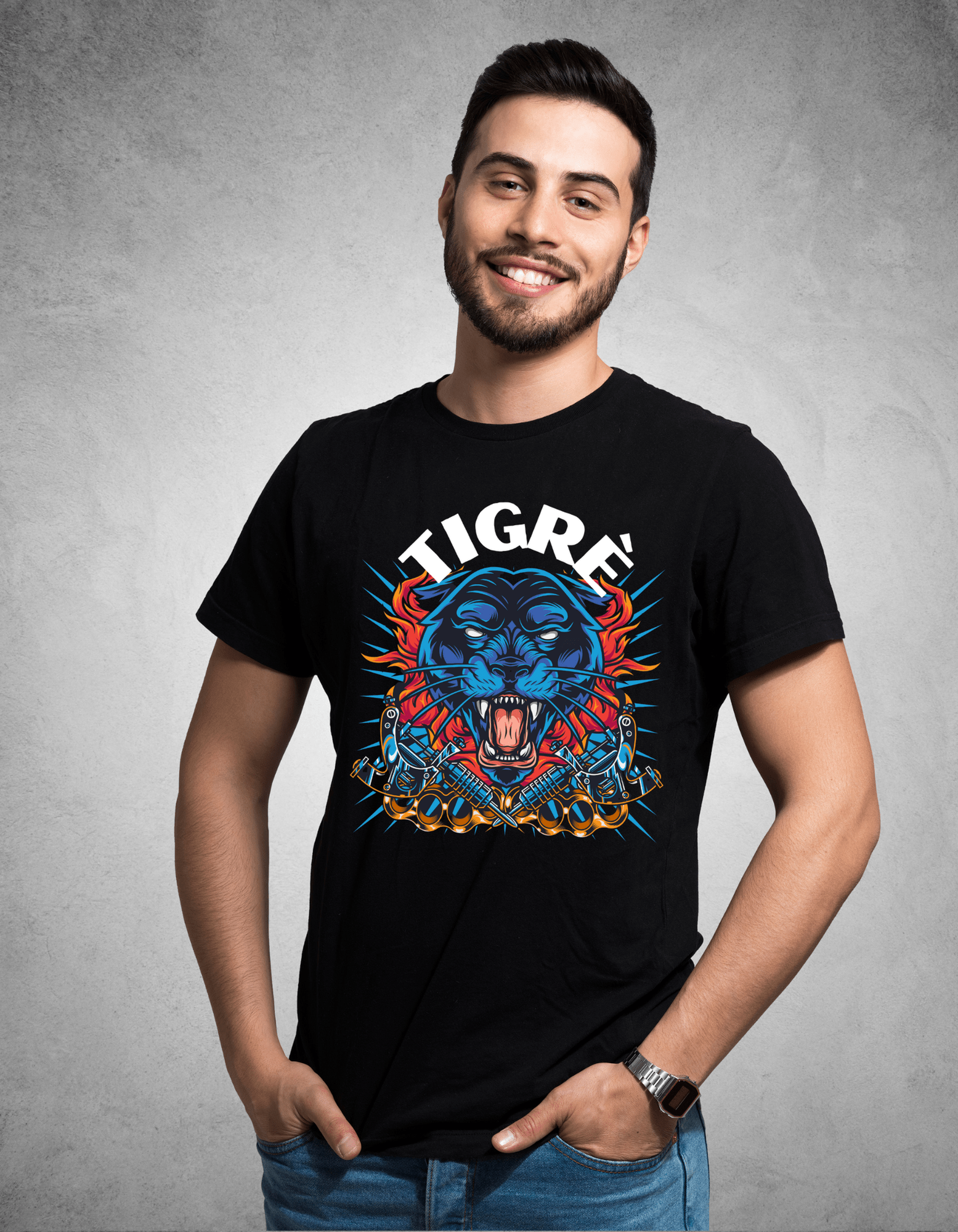PRINTED ROUND | MEN | BLACK | TIGRE - Teestra
