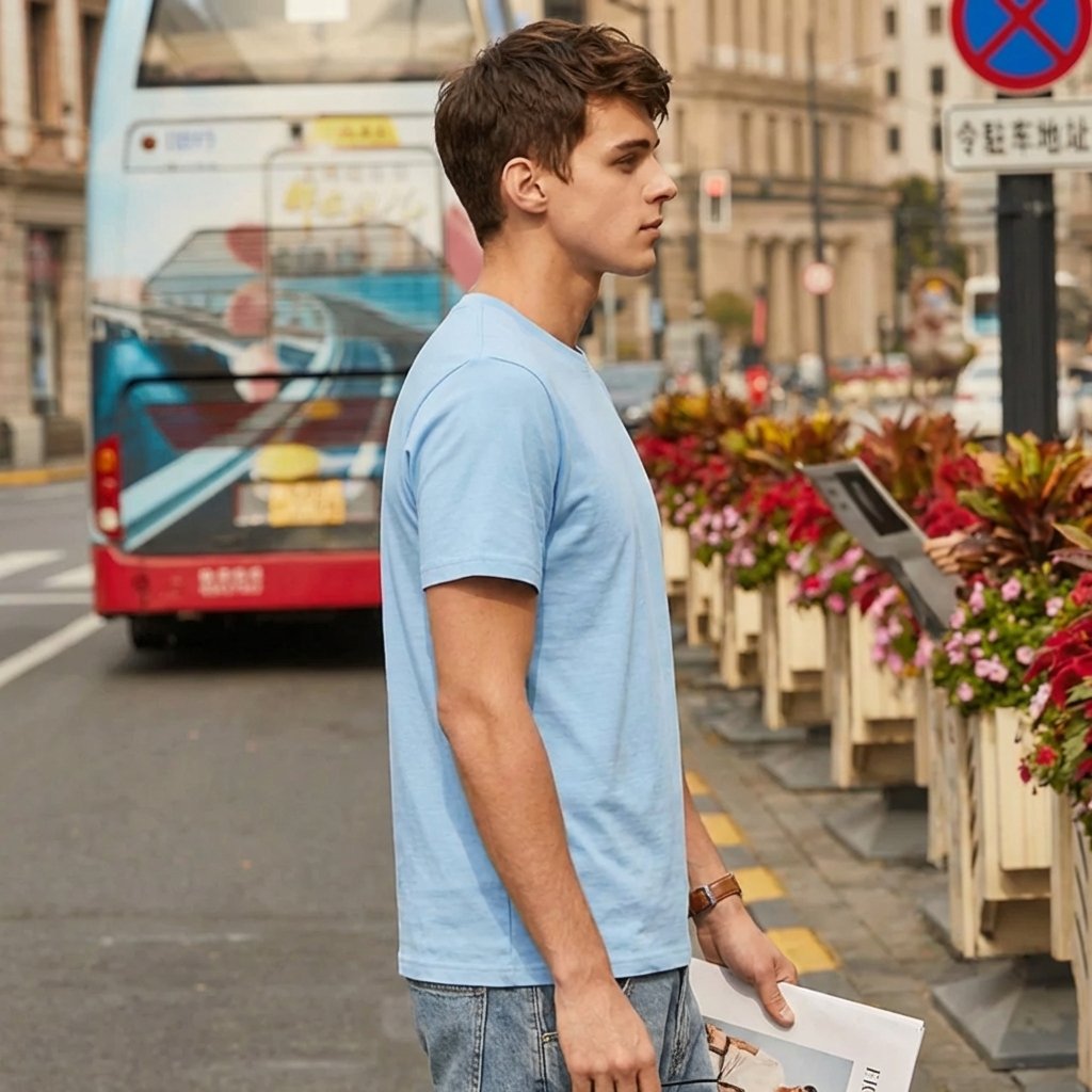 Sky Blue Plain Round Neck Tshirt