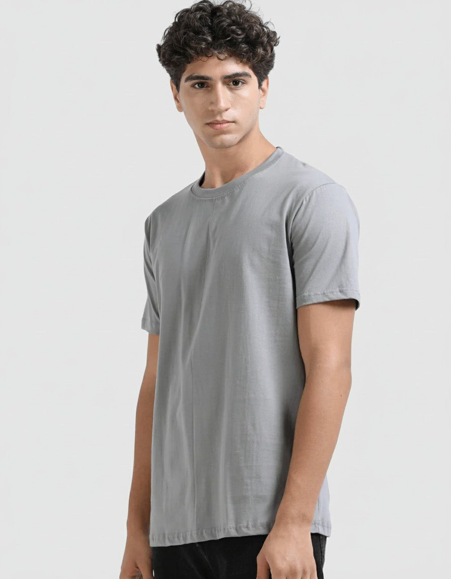 Space Grey Plain Round Neck Tshirt - Teestra