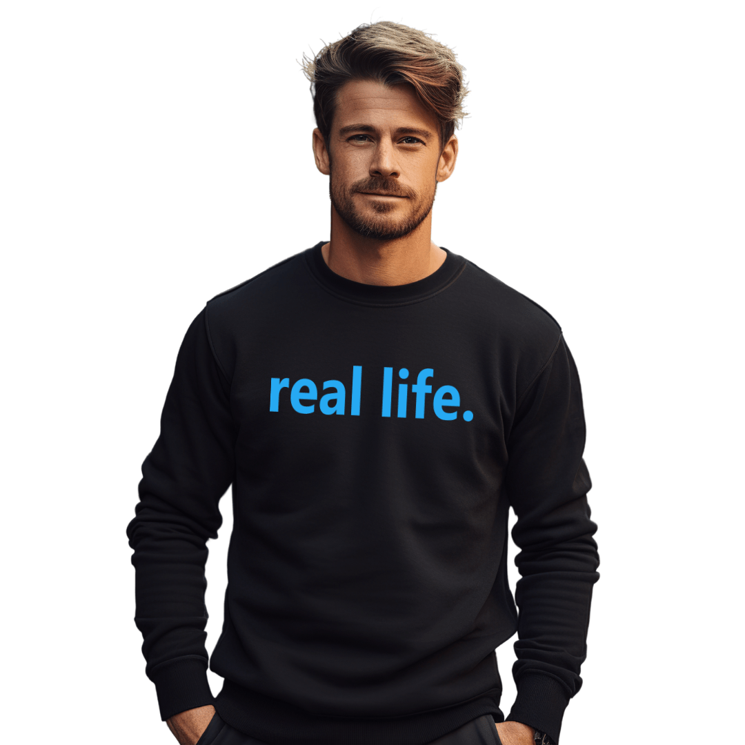 SWEATSHIRT UNISEX | BLACK | REAL LIFE - Teestra