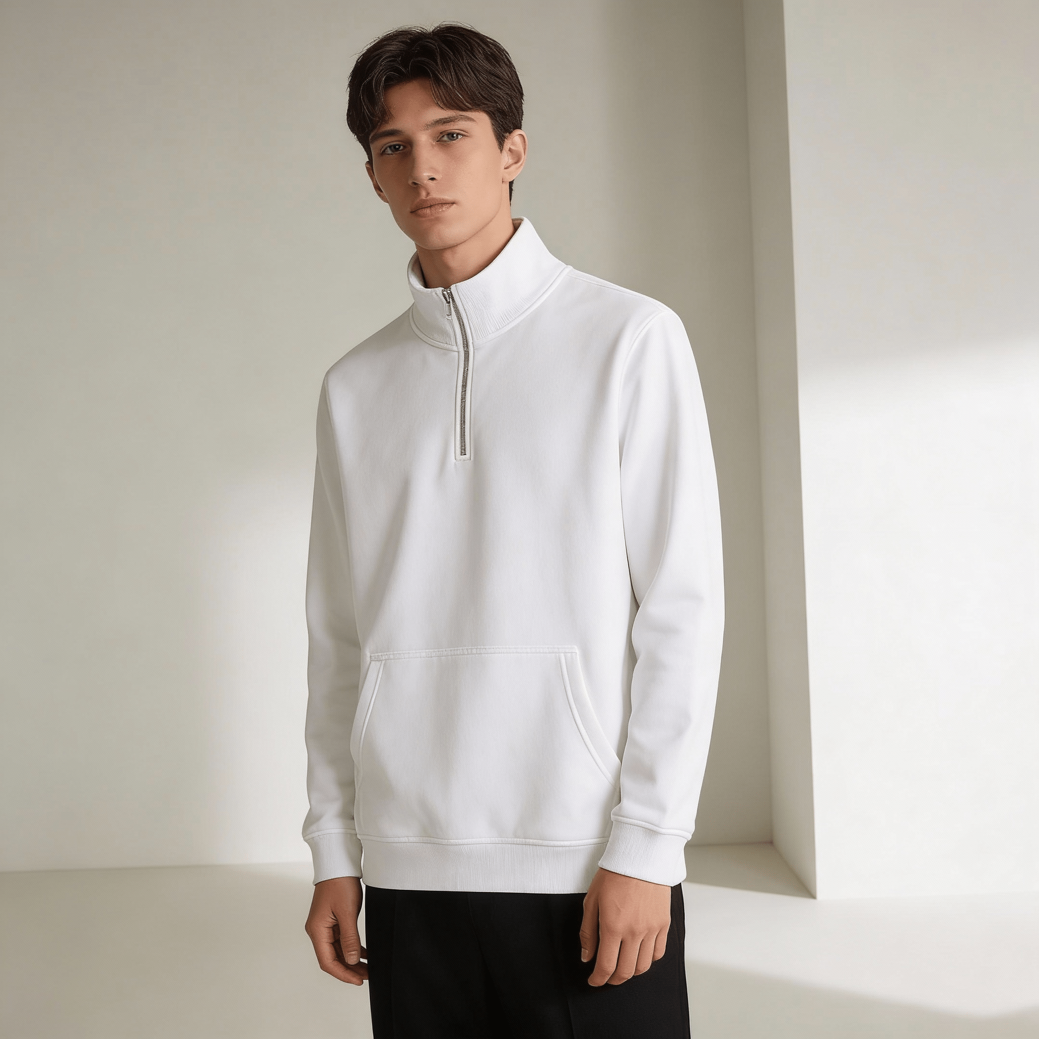 White Half Zipper Fleece Jacket - Teestra