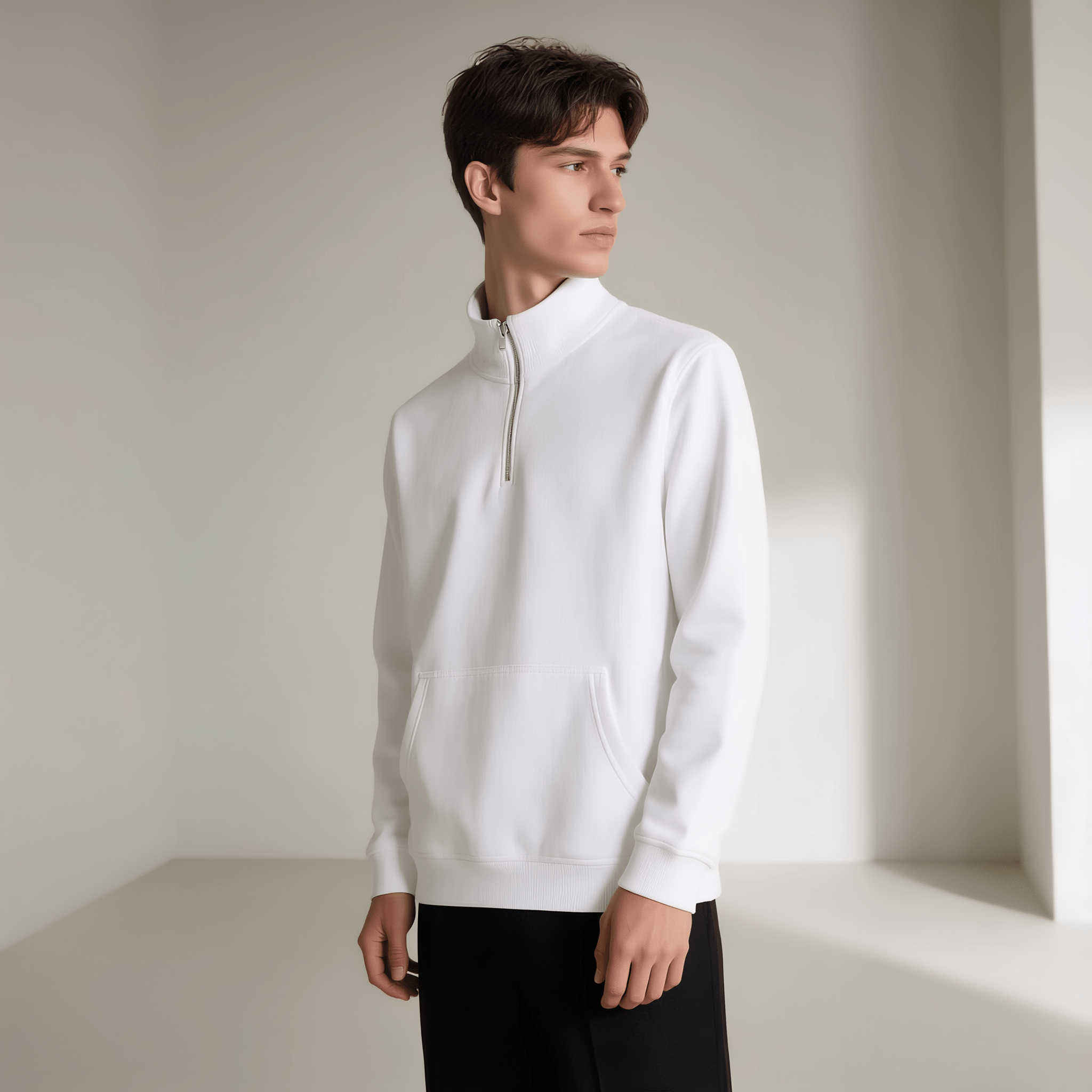 White Half Zipper Fleece Jacket - Teestra