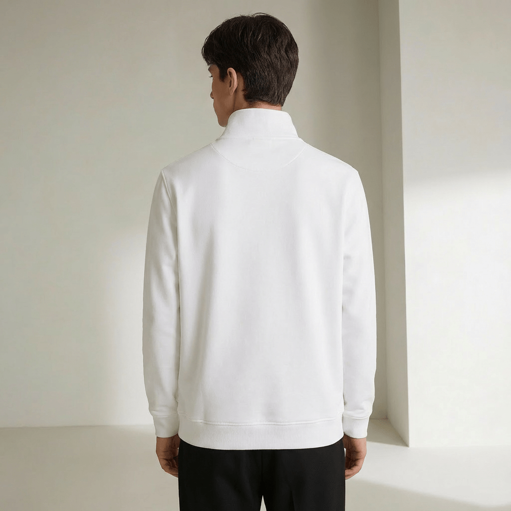 White Half Zipper Fleece Jacket - Teestra