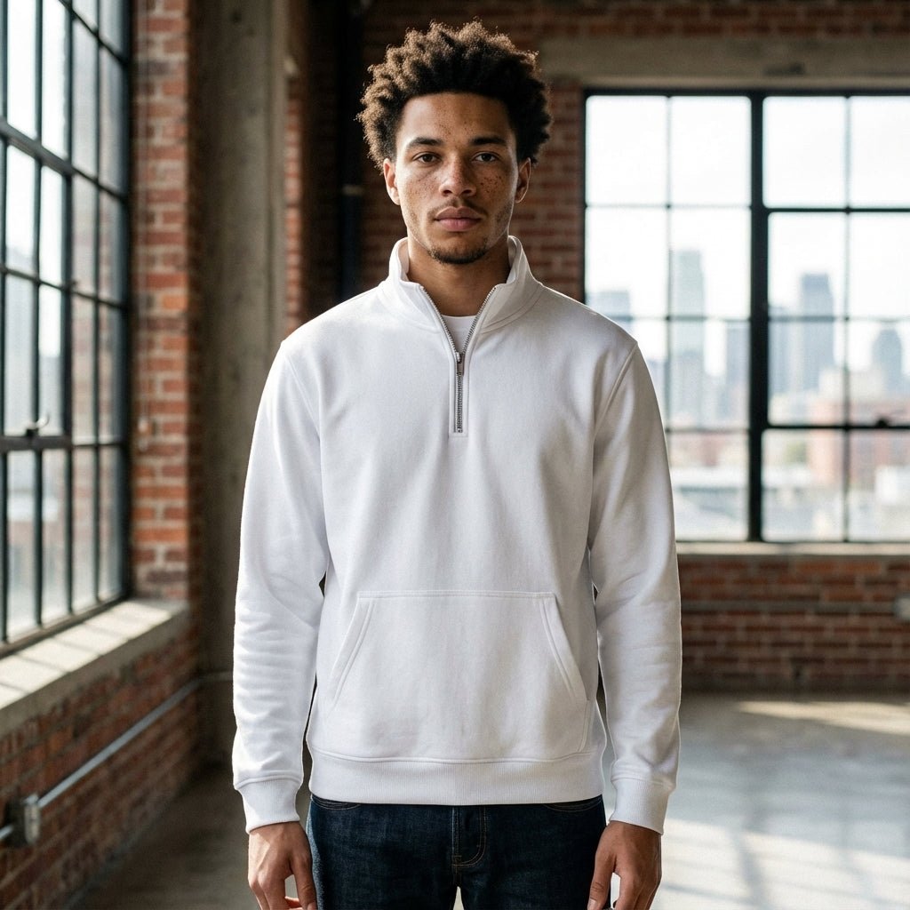 White Half Zipper Fleece Jacket - Teestra