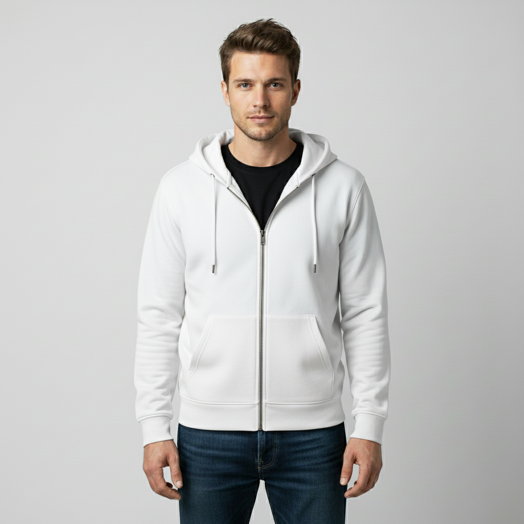 Zippered Hoodie | White