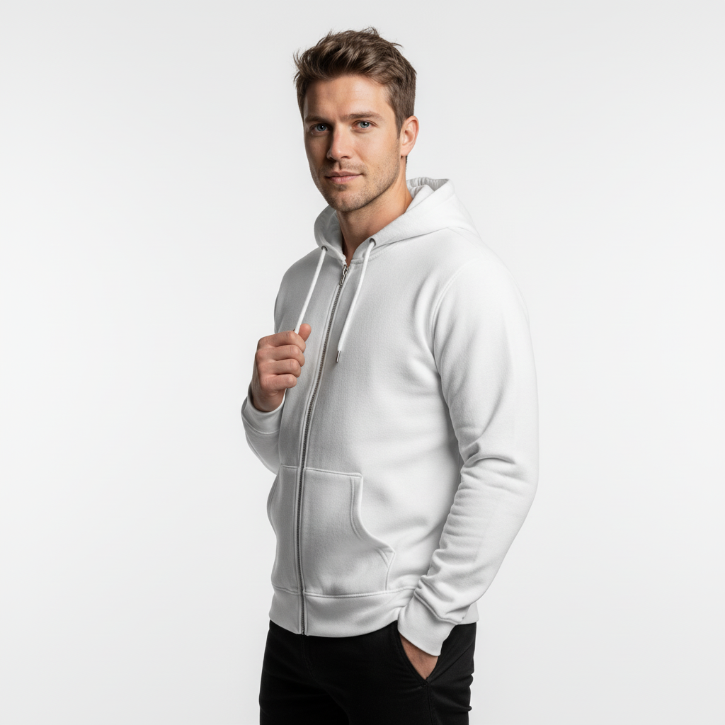 Zippered Hoodie | White
