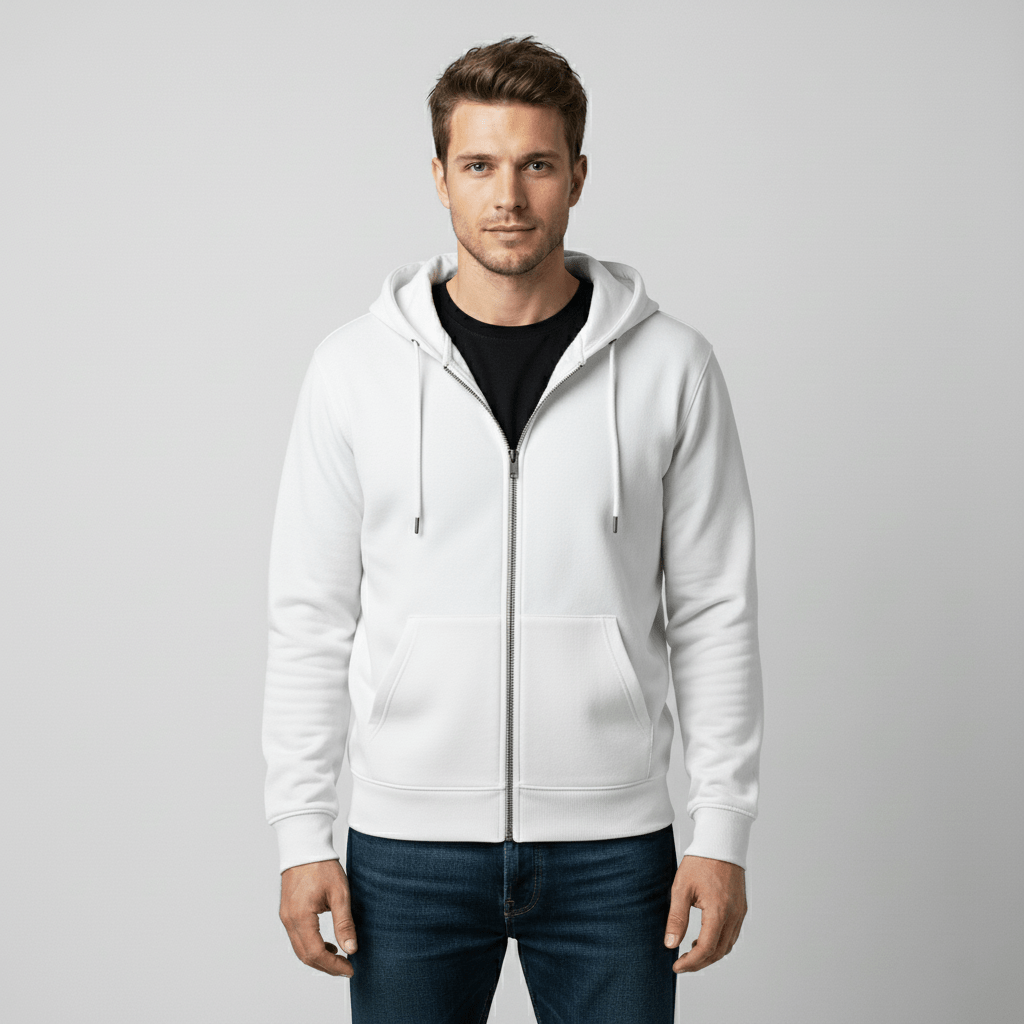 Zippered Hoodie | White - Teestra