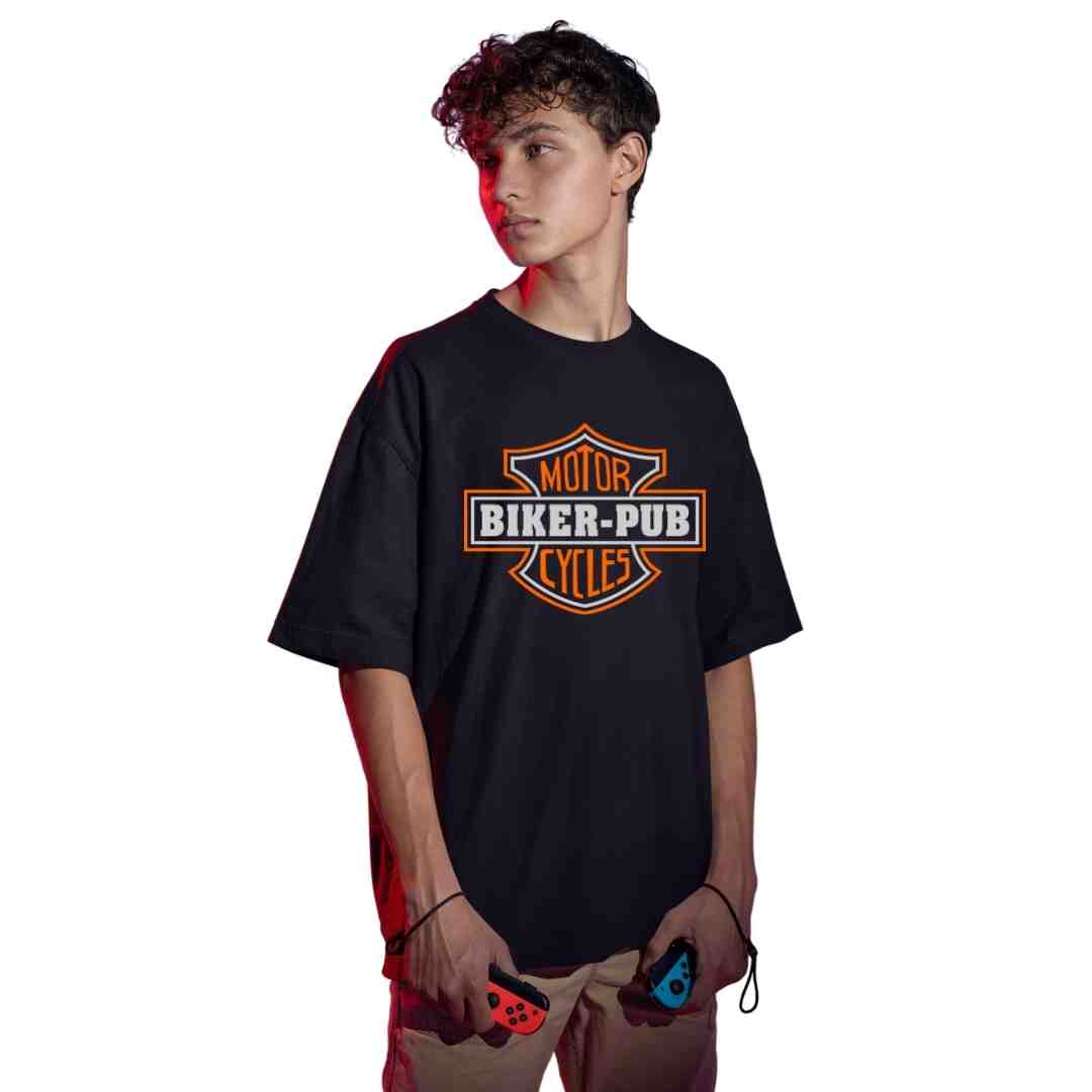 OVERSIZED | MEN | BLACK | BIKER PUB - Teestra
